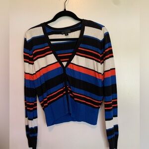 Multicolor cropped long sleeve button up sweater